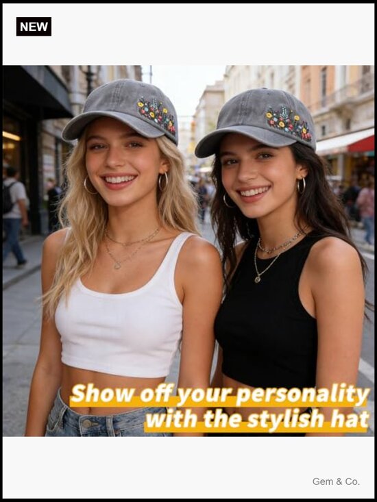 Embroidered Floral Baseball Cap Adjustable Breathable Cotton Hat for Women main image 4